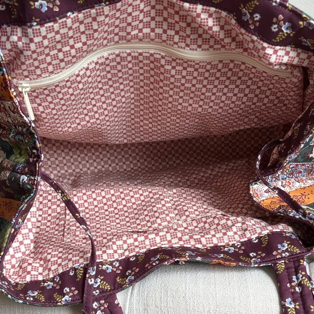 Quilted Patchwork Tote and Crossbody Bag Set - burgundy autumn colors